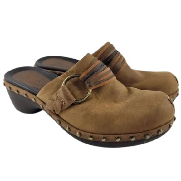 Ecco Cognac Brown Leather Gold Stud Slip On Clogs EU 40 - Picture 1 of 7